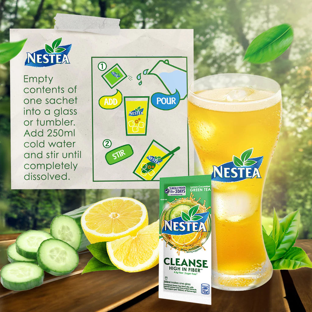 Nestea Cleanse Lemon Cucumber Powdered Green Tea with Fiber 250ml - Pack of 10