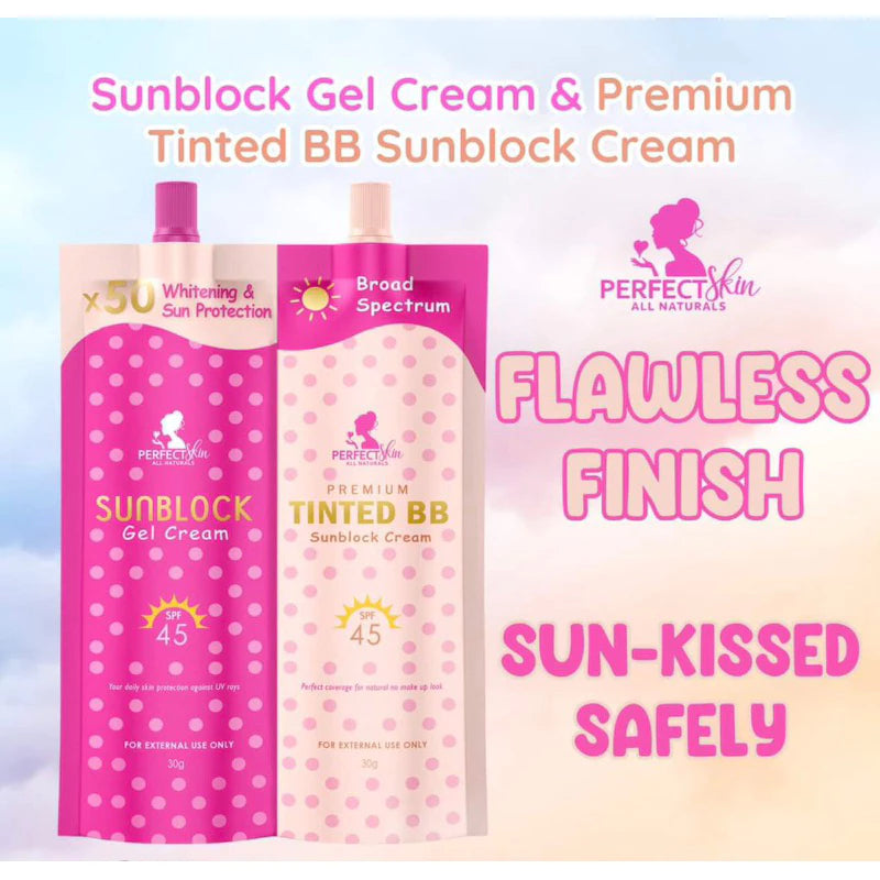 Perfect Skin Gel Cream Sunblock, Twin Pack Sunscreen and BB Tinted, Flawless Sunscreen