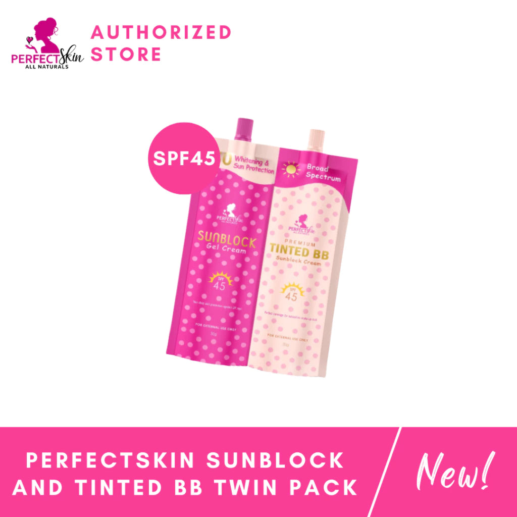 Perfect Skin Gel Cream Sunblock, Twin Pack Sunscreen and BB Tinted, Flawless Sunscreen