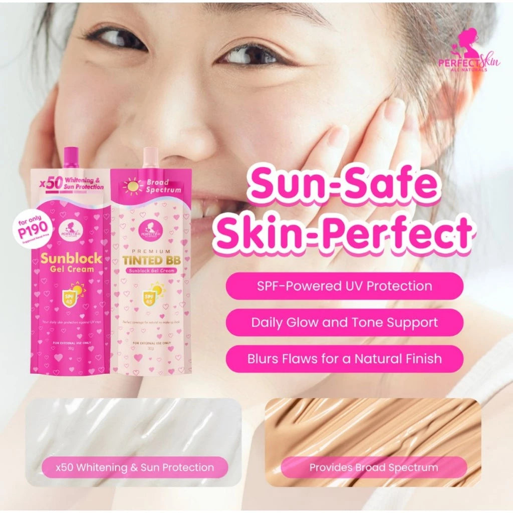 Perfect Skin Gel Cream Sunblock, Twin Pack Sunscreen and BB Tinted, Flawless Sunscreen