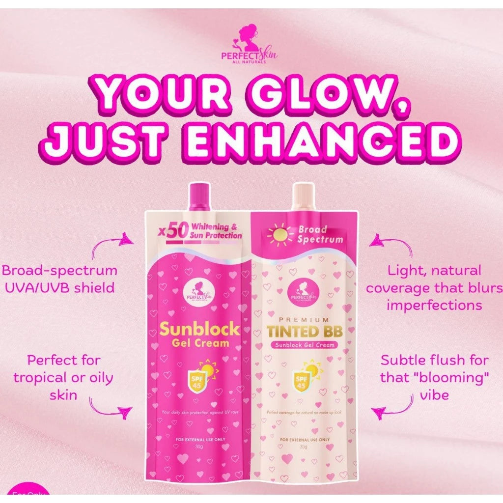 Perfect Skin Gel Cream Sunblock, Twin Pack Sunscreen and BB Tinted, Flawless Sunscreen
