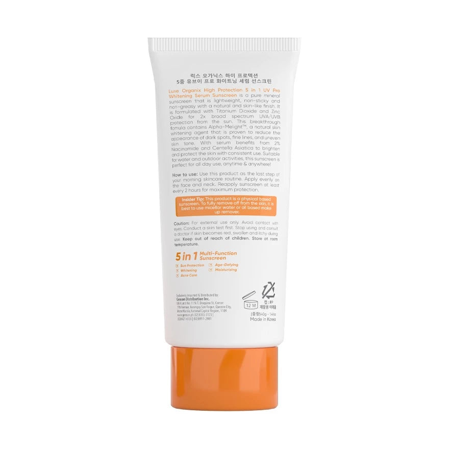LUXE ORGANIX 5in1 UV Pro Whitening Serum Sunscreen SPF 100 PA+++ 40ml