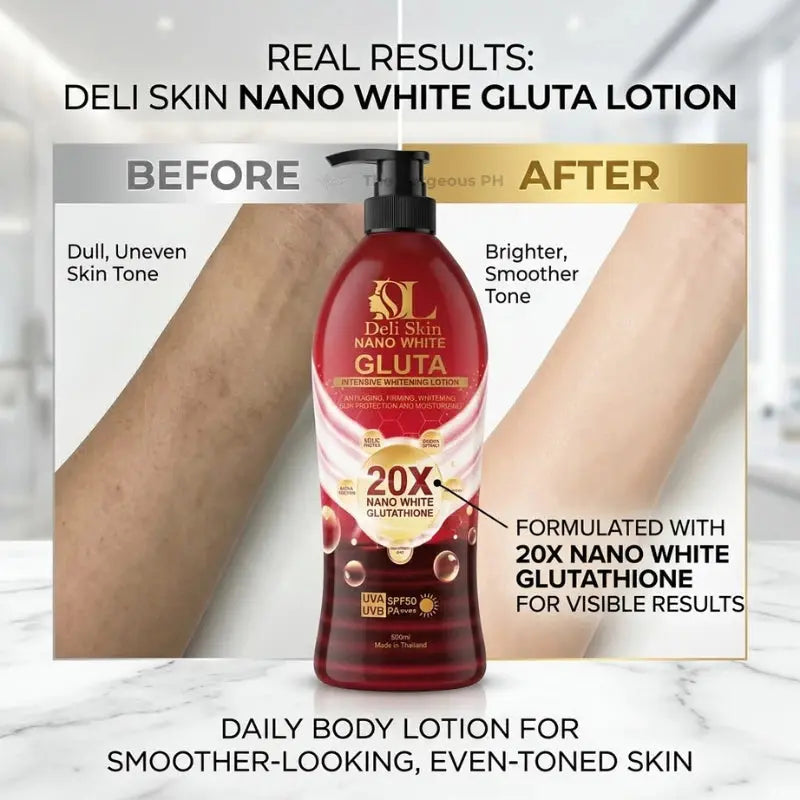 Deli Skin Nano White Gluta Whitening Lotion SPF50 PA+++ UV Protection Body Lotion Made Thailand Beauty Express Hub