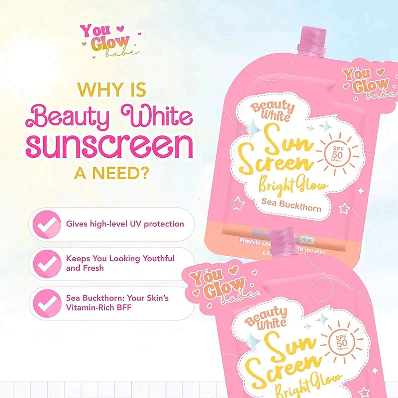 YOU GLOW BABE Beauty White Sunscreen Bright & Glow SPF50 PA+++ Facial Sunscreen SUNBLOCK SUNSCREEN Beauty Express Hub