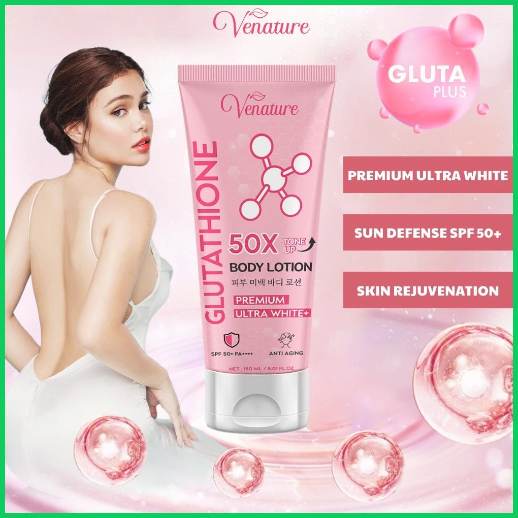 Venature Glutathione Body Lotion 50X Tone Up, Whitening Lotion Ultra White SPF 50 Anti Aging 150ml